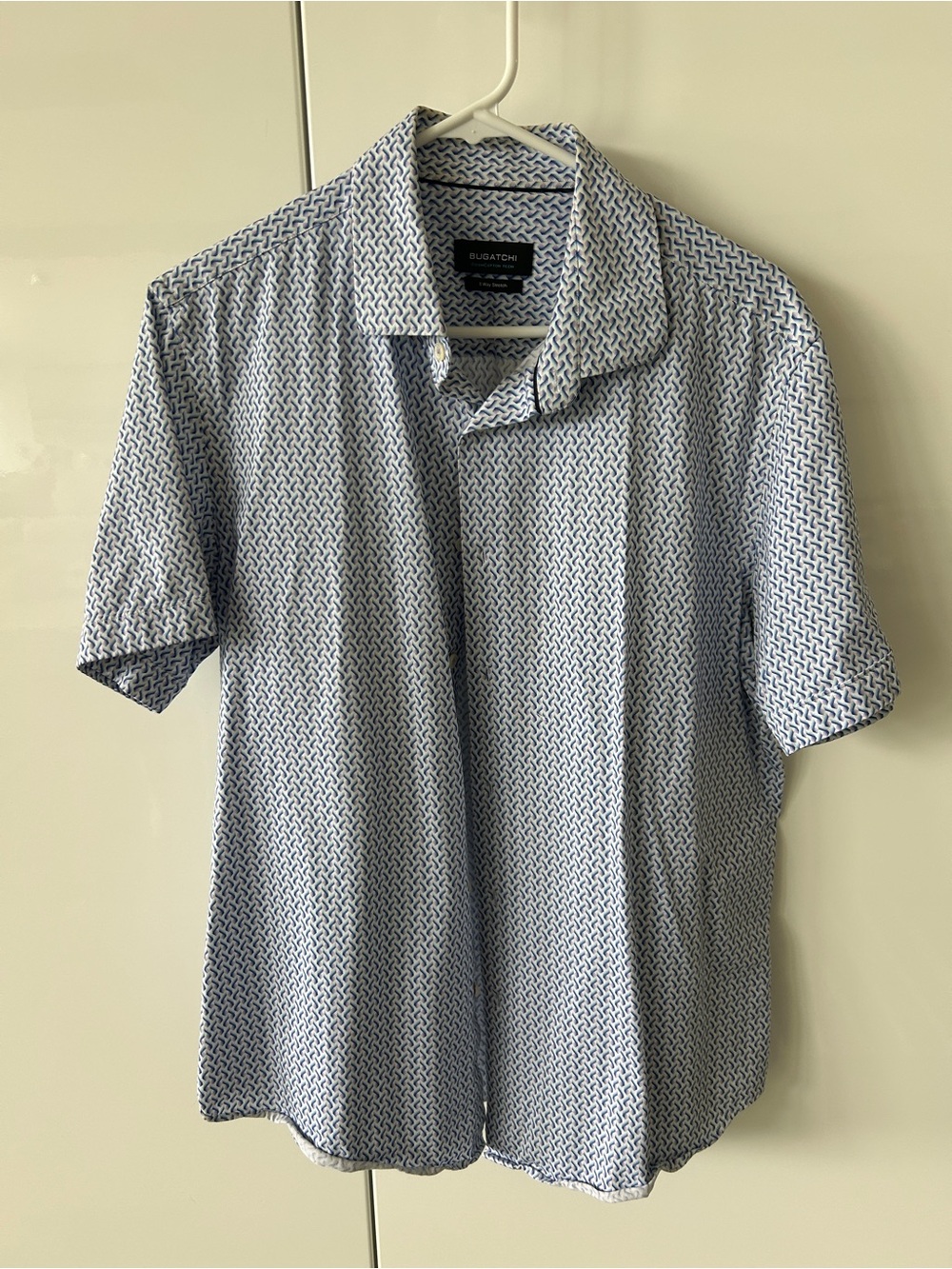 Bugatchi OoohCotton Tech Men’s L Short Sleeve 8-Way Stretch Shirt Lilac Blue